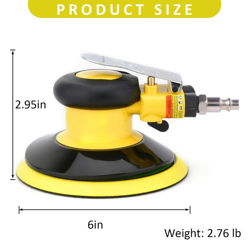 Gedu Professional Air Random Orbital Palm Sander, Dual Action Pneumatic Sander, Low Vibration, Heavy Duty â€¦ (6-inch Yellow) - Image 2